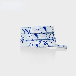 White shoelaces with dark blue splatter design