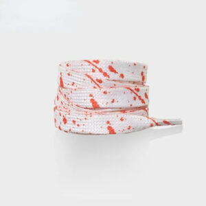 White shoelaces with orange paint splatter design