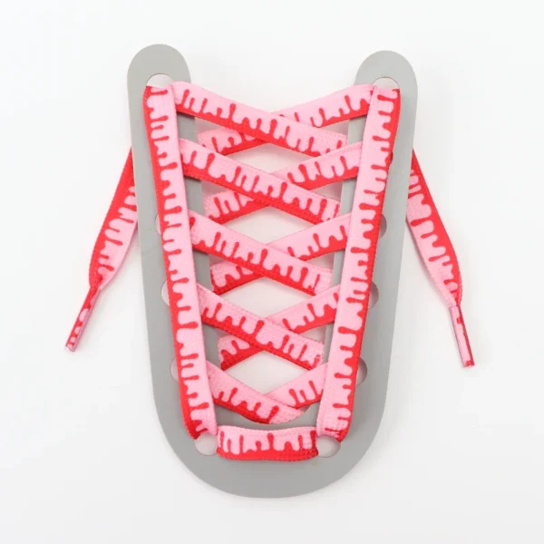 Red and pink ice cream laces with melting print on lacing card