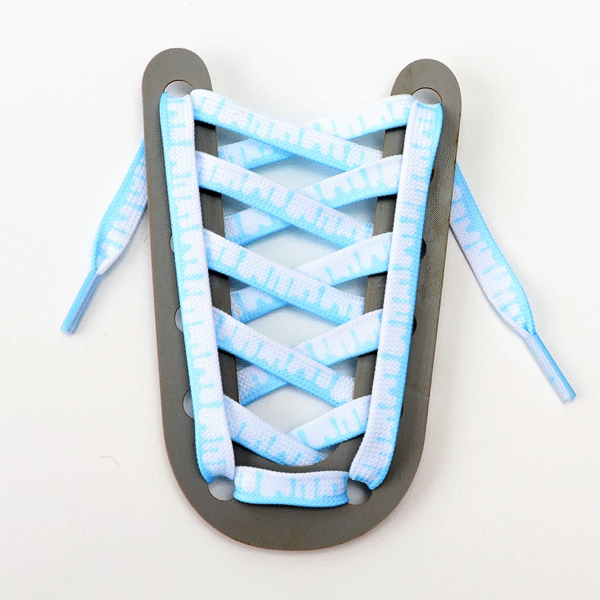 Ice cream laces in white and sky blue gradient, displayed on a lacing card