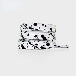 White shoelaces with black paint splatter pattern